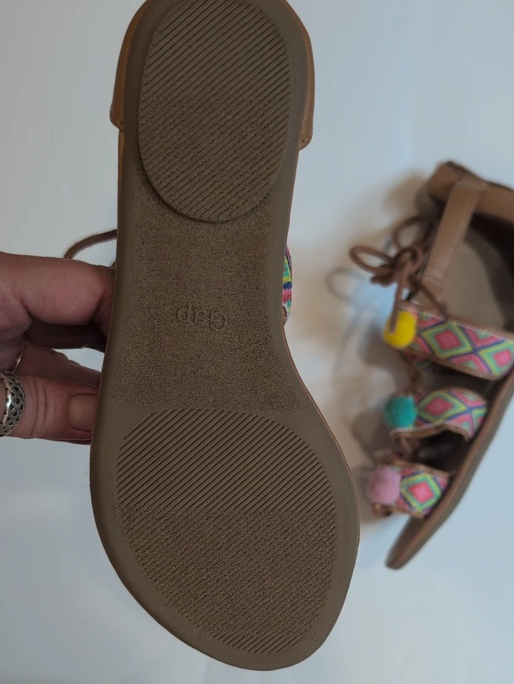 Gap Kids Pom Pom Colorful Brown Tie Sandals